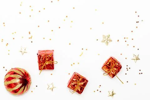Christmas concept, Composition of decorations christmas festive with red gold 스톡 사진