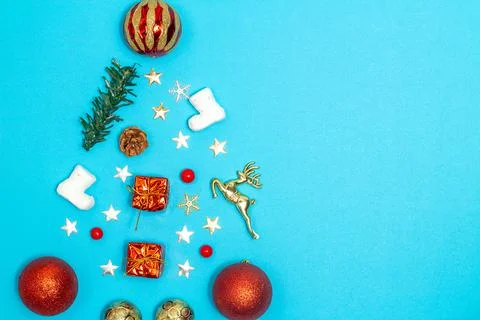Christmas concept, Composition of decorations christmas festive on light blue 스톡 사진