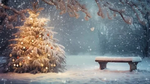 Christmas concept decorations with a snowman surrounded by snowfall Stock Footage 249749065