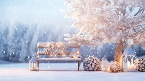 Christmas concept decorations with a snowman surrounded by snowfall 動画素材 249749079