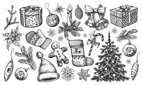 Christmas concept. Design elements hand drawn in sketchy vintage style. Holiday Stock Illustration