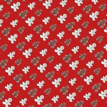 Christmas concept pattern. Gingerbread snowman cookies with shadow on green b Stock Photos