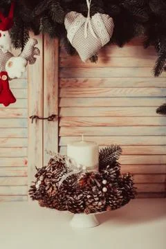 Christmas cones candlestick Stock Photos