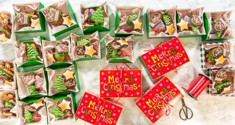 Christmas Cookie Gift Boxes with Festive Packaging Stock Photos