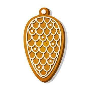 Christmas cookie gingerbread in Pine cone shape with sugar glaze in cartoon Stock Illustration