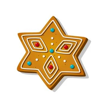 Christmas cookie gingerbread in star shape with icing in cartoon style. Festive Stock Illustration