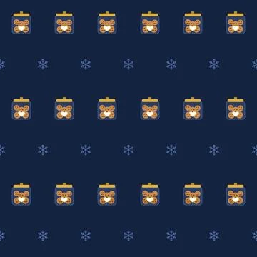 Christmas cookie jar seamless pattern with snowflakes on navy blue background, Stock Illustration