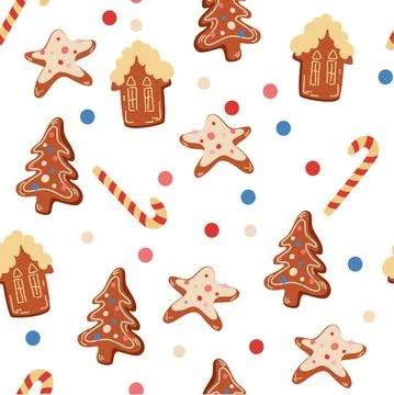 Christmas cookies Seamless Pattern. Gingerbread cookies. New Year's pattern f Stock Illustration