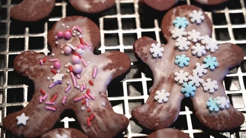 Christmas cookies in the shape of a man on a grid 2 Stock Footage 121531456