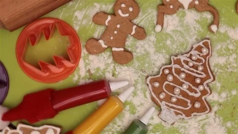Christmas cookies on the table slowly spin Video stock 80299256