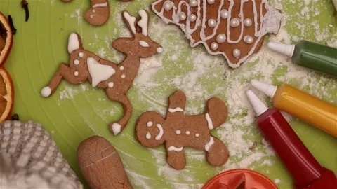 Christmas cookies on the table, top view Stock Footage 80305345