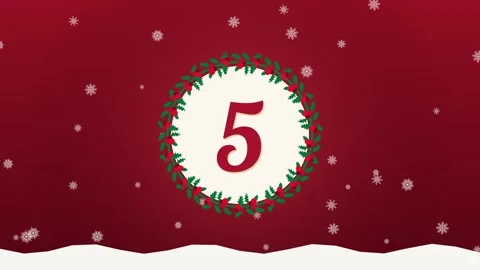 Christmas countdown from 10 to 0 with holly wreath and falling snowflakes on Vídeos de archivo 348302847