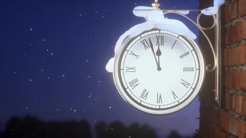 Christmas Countdown On Snowy Clock Eclipsed By Midnight Fireworks Vidéo 257646490