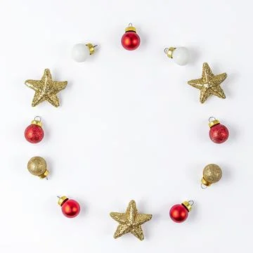 Christmas creative composition on white background. Flat lay. Top view Stock Photos