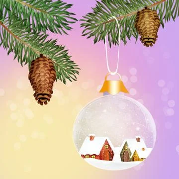 Christmas crystal ball on tree Stock Illustration
