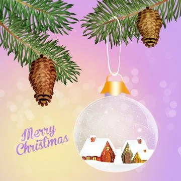 Christmas crystal ball on tree Stock Illustration