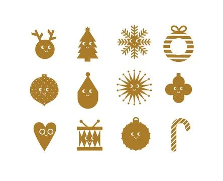 Christmas cute cartoon elements set beige Illustrazione stock