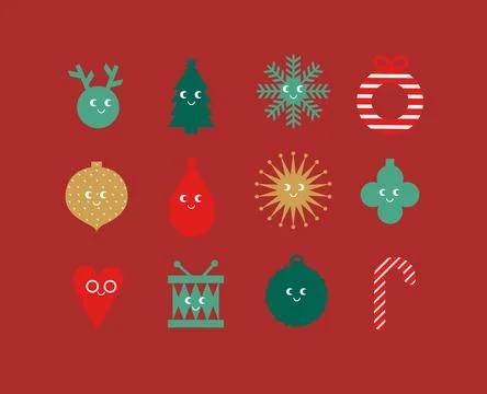 Christmas cute cartoon elements set red イラスト素材