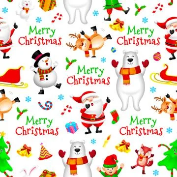 Christmas cute cartoon seamless pattern. Stock Illustration