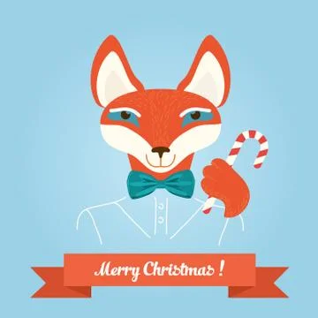 Christmas cute forest fox head logo. Vector modern fashionable hipster animal in イラスト素材