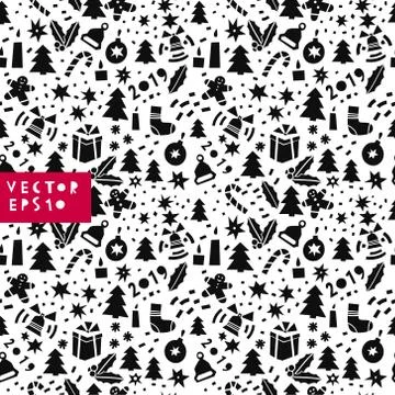 Christmas cute style seamless pattern. Vector background with coniferous, pin Stock Illustration