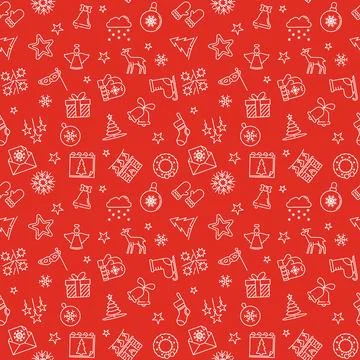 Christmas Day concept vector outline red Seamless Pattern Stock Illustration