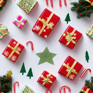 Christmas Day gift boxes background. Seamless pattern, 3d render 库存插图