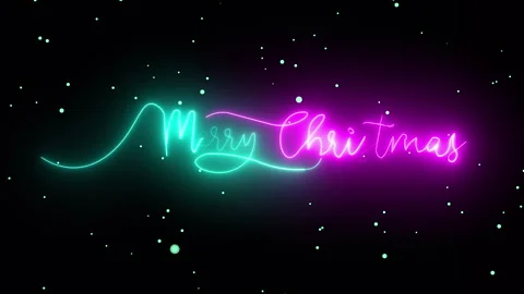 Christmas day with neon text effect in black background. Seamless looping 4k vid Stock Footage 291685334