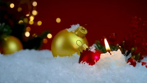 Christmas decor on the background of the Christmas tree. Selective focus. Stock Footage 225659738