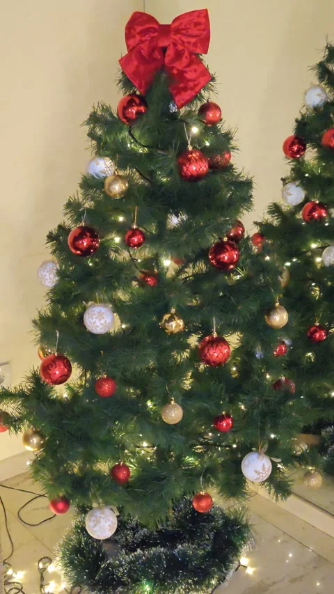 Christmas decor beautiful tree with decorations Stock Footage 322539457