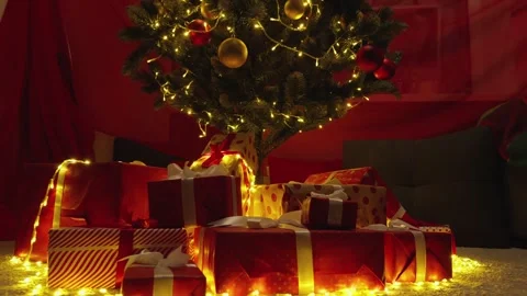 Christmas decor creates a unique atmosphere. Light chains on the Christmas tree Stock Footage 257077439