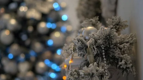 Christmas decor elements: spruce branches covered with snow Stock Footage 127103780