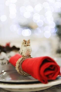 Christmas decor Festive table setting. New Year's floral arrangement Stock Photos