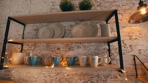 Christmas decor in kitchen. Christmas tableware Stock Footage 120613983
