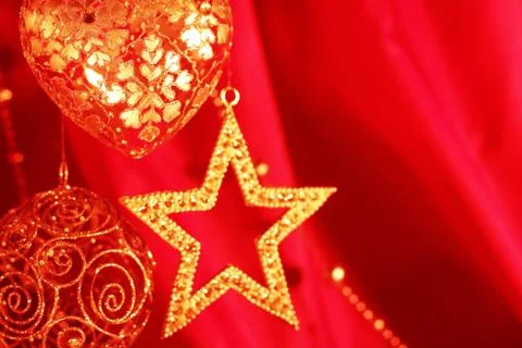 Christmas decor on red 스톡 사진
