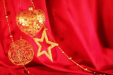 Christmas decor on red Stock-Fotos
