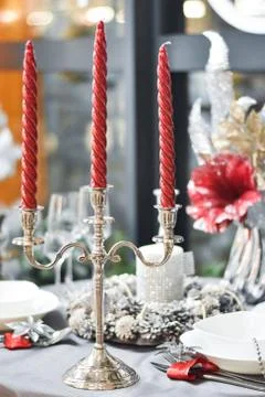 Christmas decor table Stock Photos