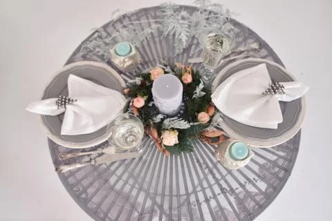 Christmas decor for table setting, or wedding decor, studio with a Christmas Stock Photos