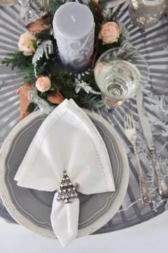 Christmas decor for table setting, or wedding decor, studio with a Christmas Stock Photos