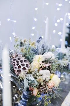 Christmas decor for table setting, or wedding decor, studio with a Christmas Stock Photos