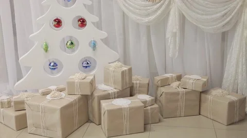 Christmas decor, white tree Stock Footage 61024114