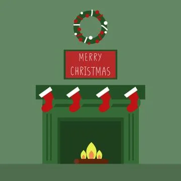 Christmas decorated fireplace Stock Illustration