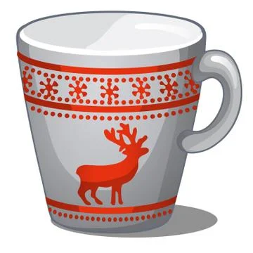 Christmas decorated mug with ornaments and deer in red isolated on white Stock Illustration