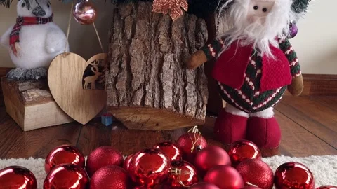 Christmas decorated tree and multicolored balls and in slow motion. Stock Footage 220785461