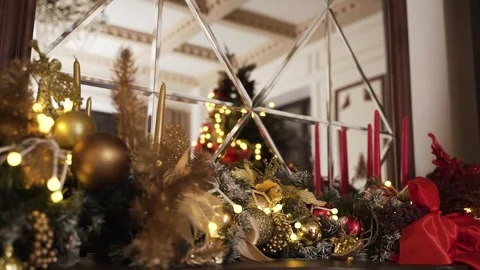 Christmas decorated tree is reflected in the mirror Video stock 167740868