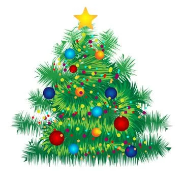 Christmas decorated tree on white background Stock Illustration