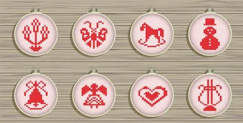 Christmas decoration balls with knitted texture in scandinavian style placed  Stock Illustration