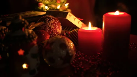 Christmas Decoration on black Background Stock Footage 144469802
