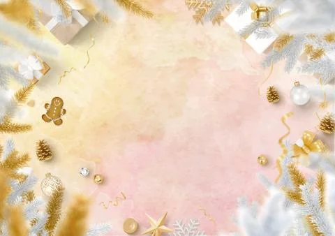 Christmas decoration border and gradient ink brush background Stock Illustration