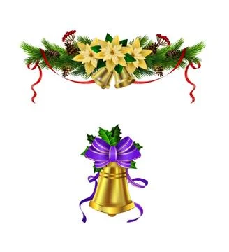 Christmas decoration with bow set Stock Illustration